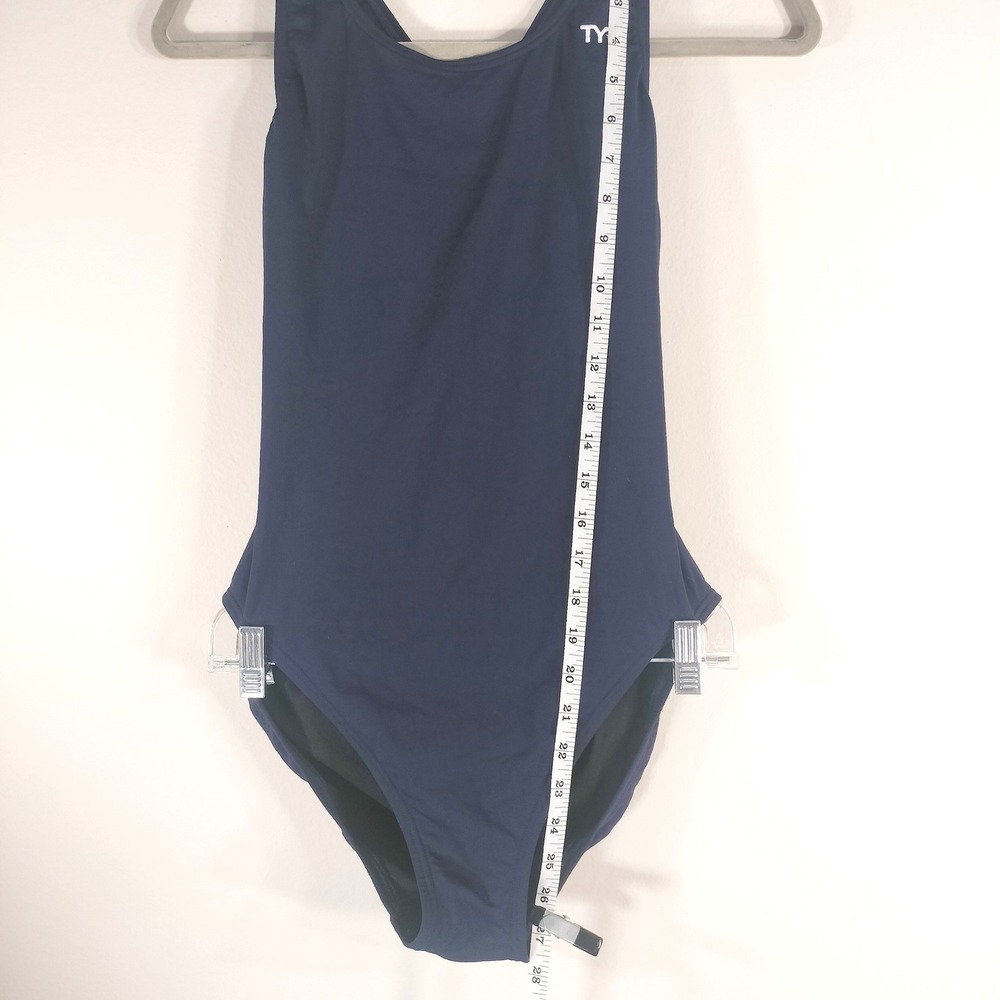 TYR Navy Blue One Piece Swimsuit; Racerback Athletic Size 38